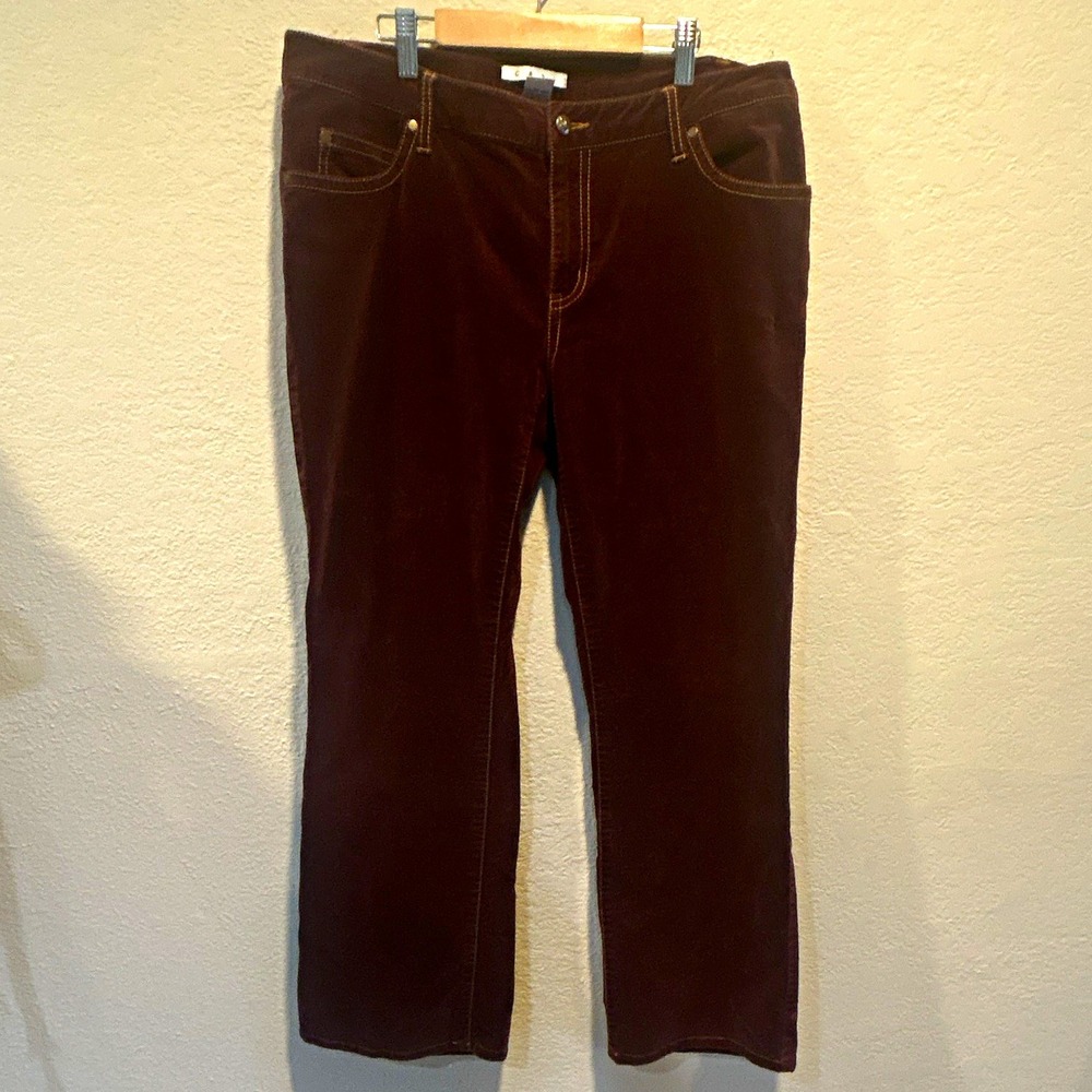 CAbi Women's Brown Stretch crushed corduroy Size 14 Regular 5-Pocket Button Zip
